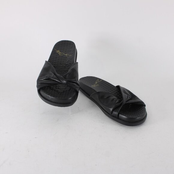 Joan Oloff Sandal Sz 9 M Black Slip On Leather Rubber Sandals - Picture 2 of 13